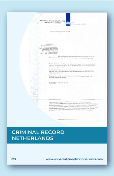 English translation of Netherlands criminal record