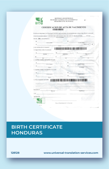 A template of birth certificate from Honduras