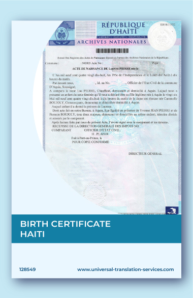 Translation of Birth Certificate from Haiti