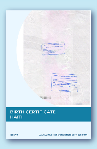 Translation of Birth Certificate from Haiti