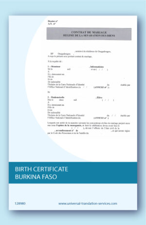 Birth certificate translation from Burkina Faso