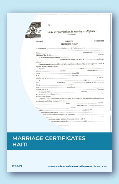 Translation of Haitian marriage certificate