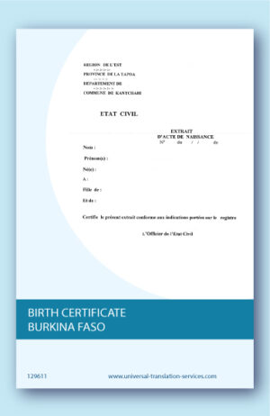 Birth certificate translation from Burkina Faso