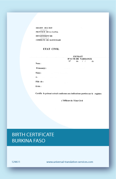 Birth certificate translation from Burkina Faso