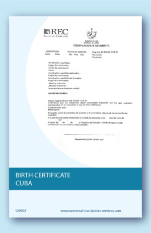 Translation of Cuban birth certificate