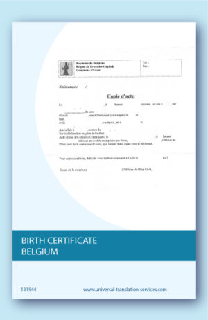 English translation of birth certificate from Belgium