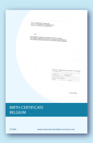 Belgian birth certificate translated to English