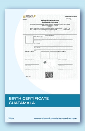 Birth certificate from Guatemala translated to English