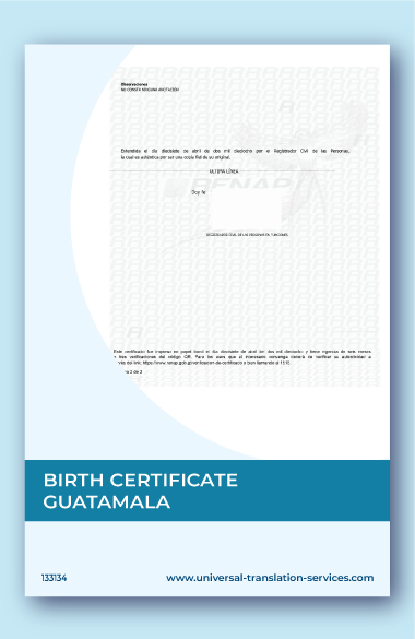 Birth certificate from Guatemala translated to English