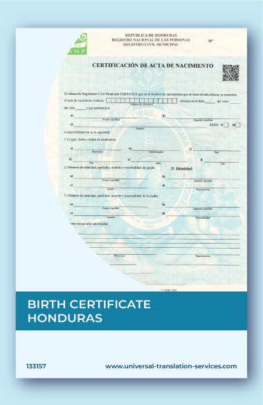 A template of birth certificate from Honduras