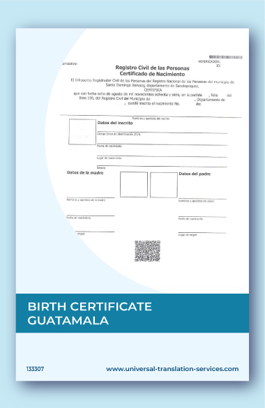 Birth certificate from Guatemala translated to English