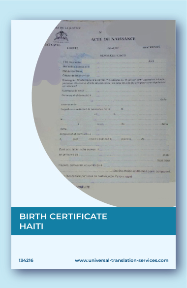 English translation of Haitian birth certificate