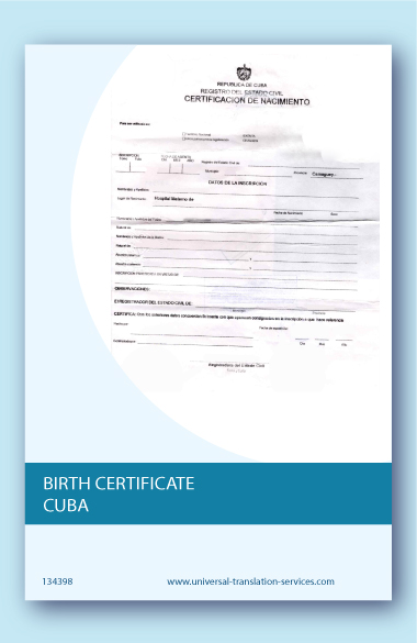 A template of birth certificate from Cuba