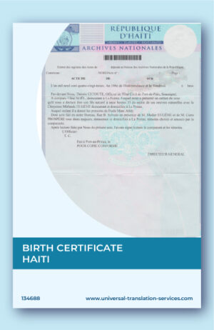 English translation of Haitian birth certificate