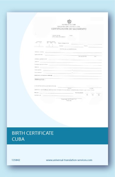 A template of birth certificate Cuba