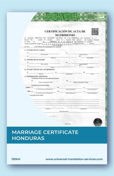 Marriage certificate from Honduras