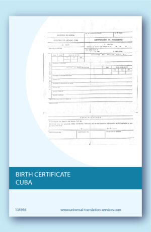 English translation of Cuban birth certificate