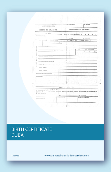 English translation of Cuban birth certificate