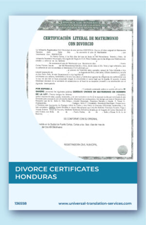 Divorce certificate from Honduras English translation