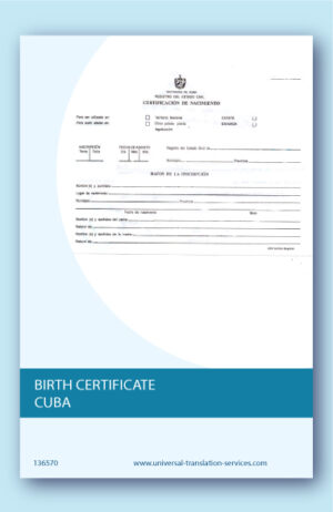 English translation of Cuban birth certificate