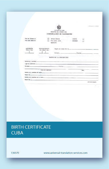 English translation of Cuban birth certificate