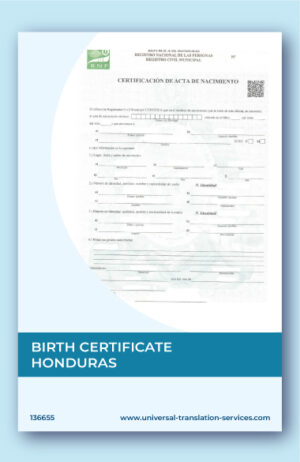 Birth certificate translation template from Honduras