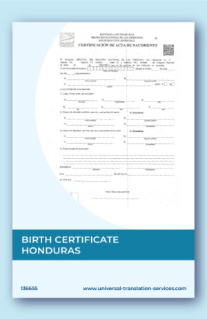 Birth certificate translation template from Honduras