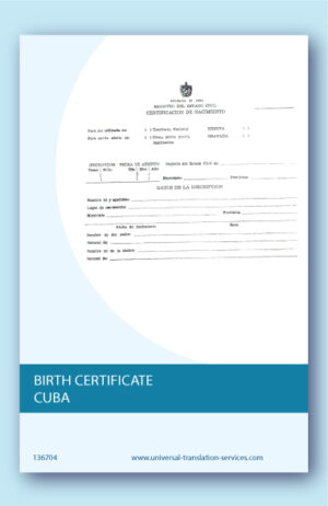 English translation of Cuban birth certificate