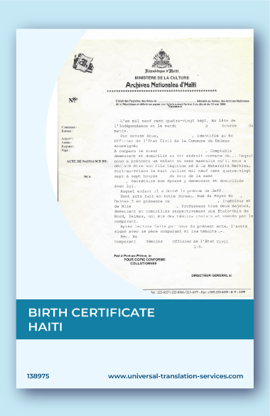 Haitian birth certificate translation