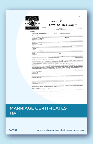 English translation of Haitian marriage certificate