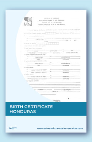 Birth certificate template from Honduras