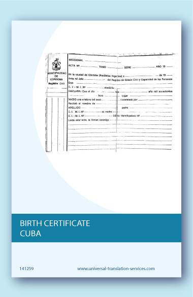 Translation of Cuban birth certificate into English