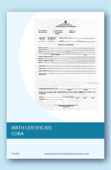 Translation of Cuban birth certificate