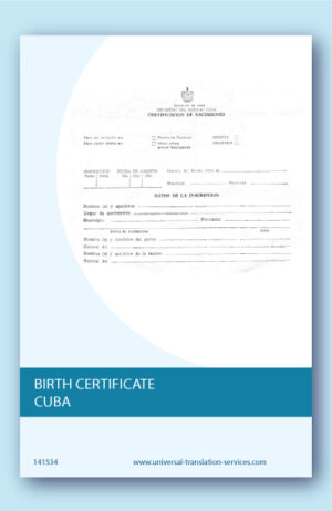 English translation of Cuban birth certificate