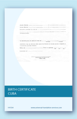 English translation of Cuban birth certificate