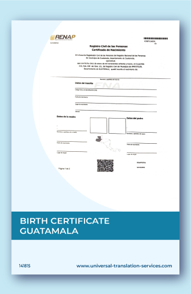 Birth certificate from Guatemala template