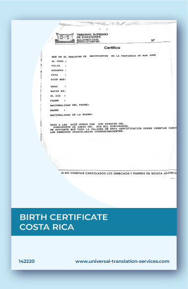 A template of Birth certificate from Costa Rica