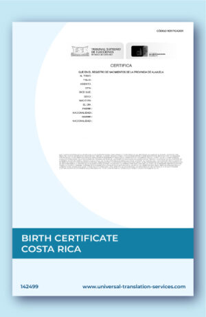 A template of Birth certificate from Costa Rica