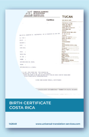 Birth certificate Costa Rica template