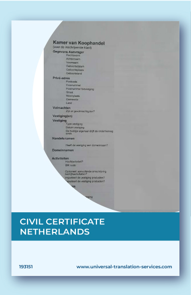 Translation of Netherlands civil certificate