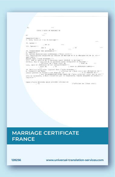 Translation of marriage certificate from France