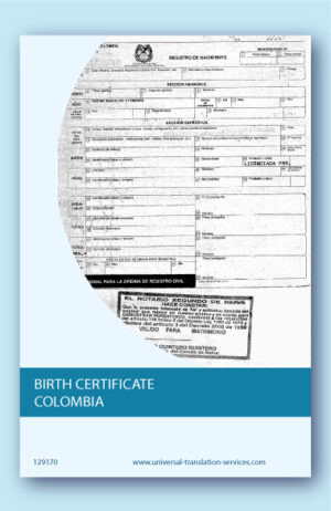 Birth certificate translation from Colombia.