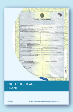 Birth certificate from Brazil translated from Brazilian to English