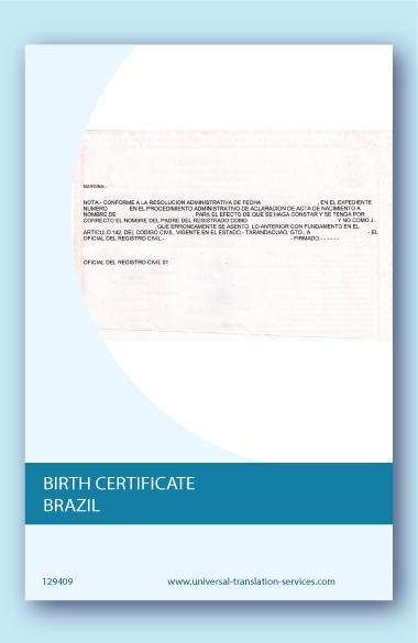 A template of Brazilian birth certificate