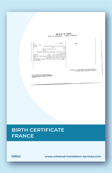 A template of birth certificate France