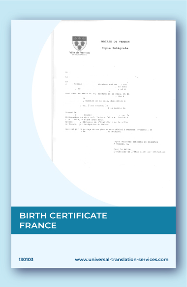 A template of birth certificate France