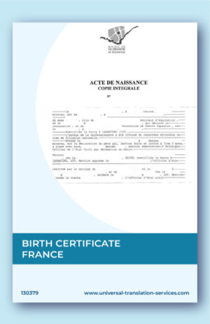 A template of birth certificate France