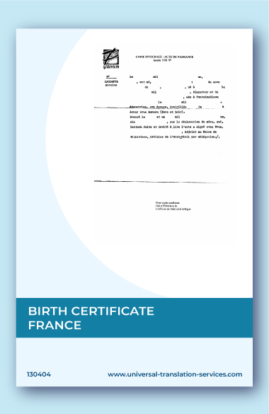 French to English translation of birth certificate from France