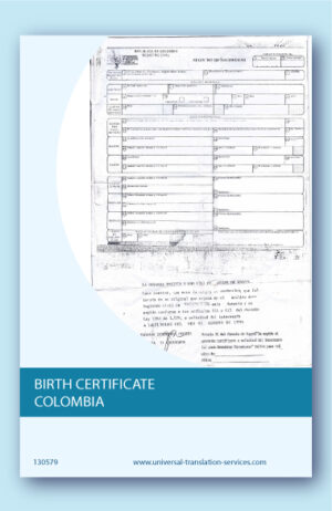 Birth certificate Colombia translation