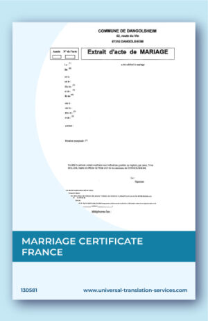 Translation of marriage certificate from France